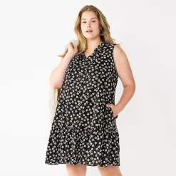 Women's Sonoma Goods For Life® Tiered Sleeveless Dress -True Fit Shop 5746171 Black Floral