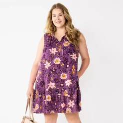 Women's Sonoma Goods For Life® Tiered Sleeveless Dress -True Fit Shop 5746171 Plum Floral