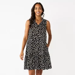 Petite Sonoma Goods For Life® Tiered Sleeveless Dress -True Fit Shop 5746247 Black Floral