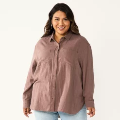 Plus Size Sonoma Goods For Life® Relaxed Button Down Shirt -True Fit Shop 5761363 Brown