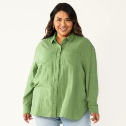 Plus Size Sonoma Goods For Life® Relaxed Button Down Shirt -True Fit Shop 5761363 Green