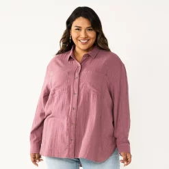 Plus Size Sonoma Goods For Life® Relaxed Button Down Shirt -True Fit Shop 5761363 Plum