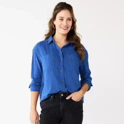 Women's Sonoma Goods For Life® Relaxed Button Down Shirt -True Fit Shop 5763233 Blue Gauze
