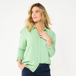 Women's Sonoma Goods For Life® Relaxed Button Down Shirt -True Fit Shop 5763233 Green Gauze