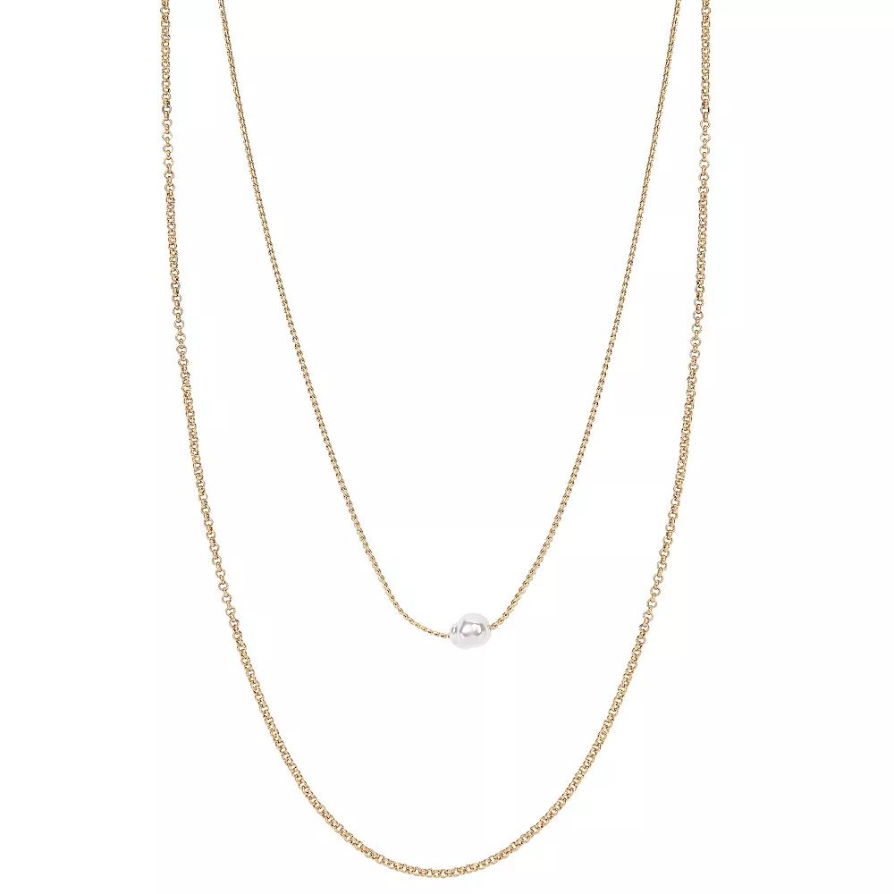 Sonoma Goods For Life® 2 Row Multi Chain With Single Pearl Station Necklace 1 Sonoma Goods For Life® 2 Row Multi Chain With Single Pearl Station Necklace