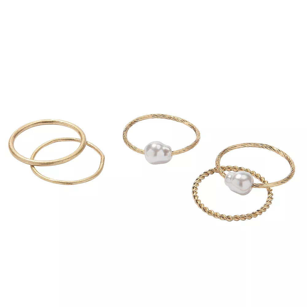 Sonoma Goods For Life® Pearl & Twisted Ring 5 Pack 2 Sonoma Goods For Life® Pearl & Twisted Ring 5 Pack - Image 2