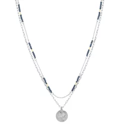 Sonoma Goods For Life® 2 Row Blue Bead With Casted Coin Pendant Necklace