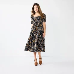 Women's Sonoma Goods For Life® Smocked Tiered Midi Dress 8 Women's Sonoma Goods For Life® Smocked Tiered Midi Dress -True Fit Shop 5804206 Black Floral