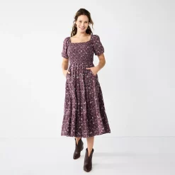 Women's Sonoma Goods For Life® Smocked Tiered Midi Dress 10 Women's Sonoma Goods For Life® Smocked Tiered Midi Dress -True Fit Shop 5804206 Plum Floral