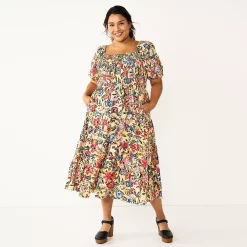 Plus Size Sonoma Goods For Life® Smocked Tiered Midi Dress 7 Plus Size Sonoma Goods For Life® Smocked Tiered Midi Dress -True Fit Shop 5805883 Tan Floral