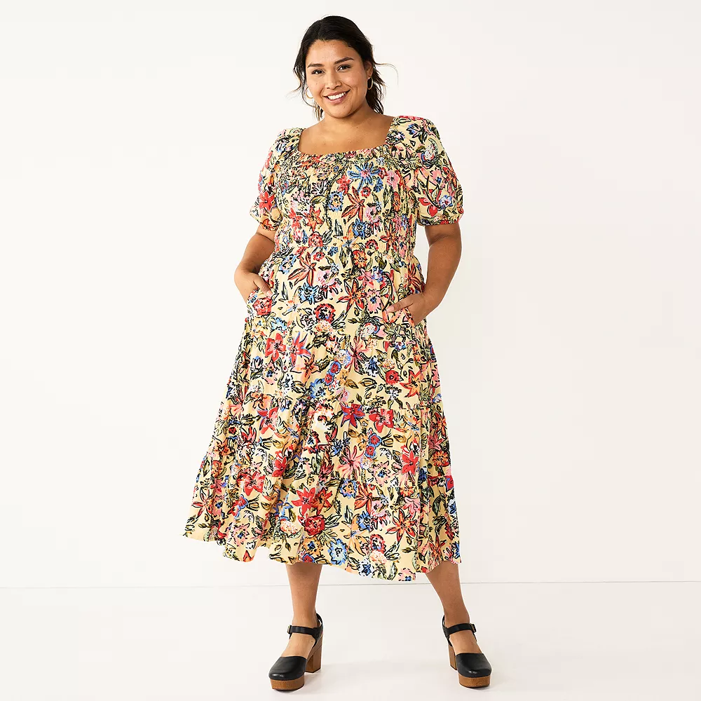 Plus Size Sonoma Goods For Life® Smocked Tiered Midi Dress 3 Plus Size Sonoma Goods For Life® Smocked Tiered Midi Dress - Image 3