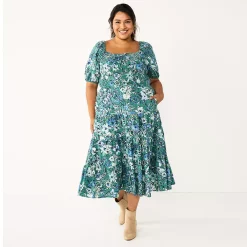 Plus Size Sonoma Goods For Life® Smocked Tiered Midi Dress 8 Plus Size Sonoma Goods For Life® Smocked Tiered Midi Dress -True Fit Shop 5805883 Teal Floral