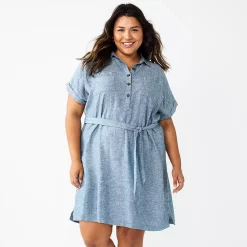 Plus Size Sonoma Goods For Life® Henley Shirt Dress -True Fit Shop 5805994 Blue