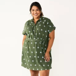 Plus Size Sonoma Goods For Life® Henley Shirt Dress -True Fit Shop 5805994 Olive Floral
