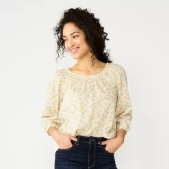 Women's Sonoma Goods For Life® Three-Quarter Sleeve Top -True Fit Shop 5806184 Ivory Small Floral