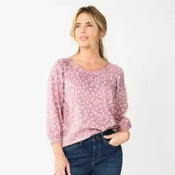 Women's Sonoma Goods For Life® Three-Quarter Sleeve Top -True Fit Shop 5806184 Purple Small Floral