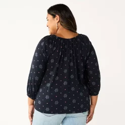 Plus Size Sonoma Goods For Life® Three Quarter Sleeve Top -True Fit Shop 5806763 ALT