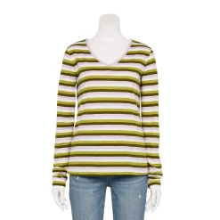 Women's Sonoma Goods For Life® Everyday Adaptive & Easy Dressing V-Neck Long Sleeve Top 22 Women's Sonoma Goods For Life® Everyday Adaptive & Easy Dressing V-Neck Long Sleeve Top -True Fit Shop 5816145 Green Purple Stripe