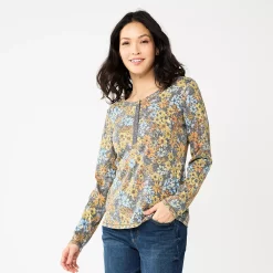 Women's Sonoma Goods For Life® Essential Henley Top 16 Women's Sonoma Goods For Life® Essential Henley Top -True Fit Shop 5816147 Gray Floral