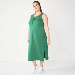 Plus Size Sonoma Goods For Life® Henley Knit Midi Dress -True Fit Shop 5818305 Green