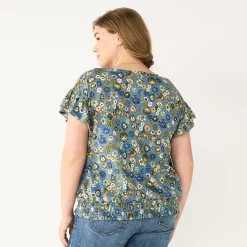 Plus Size Sonoma Goods For Life® Banded Bottom Ruffle Sleeve Top -True Fit Shop 5819597 ALT