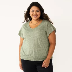 Plus Size Sonoma Goods For Life® Banded Bottom Ruffle Sleeve Top -True Fit Shop 5819597 Olive