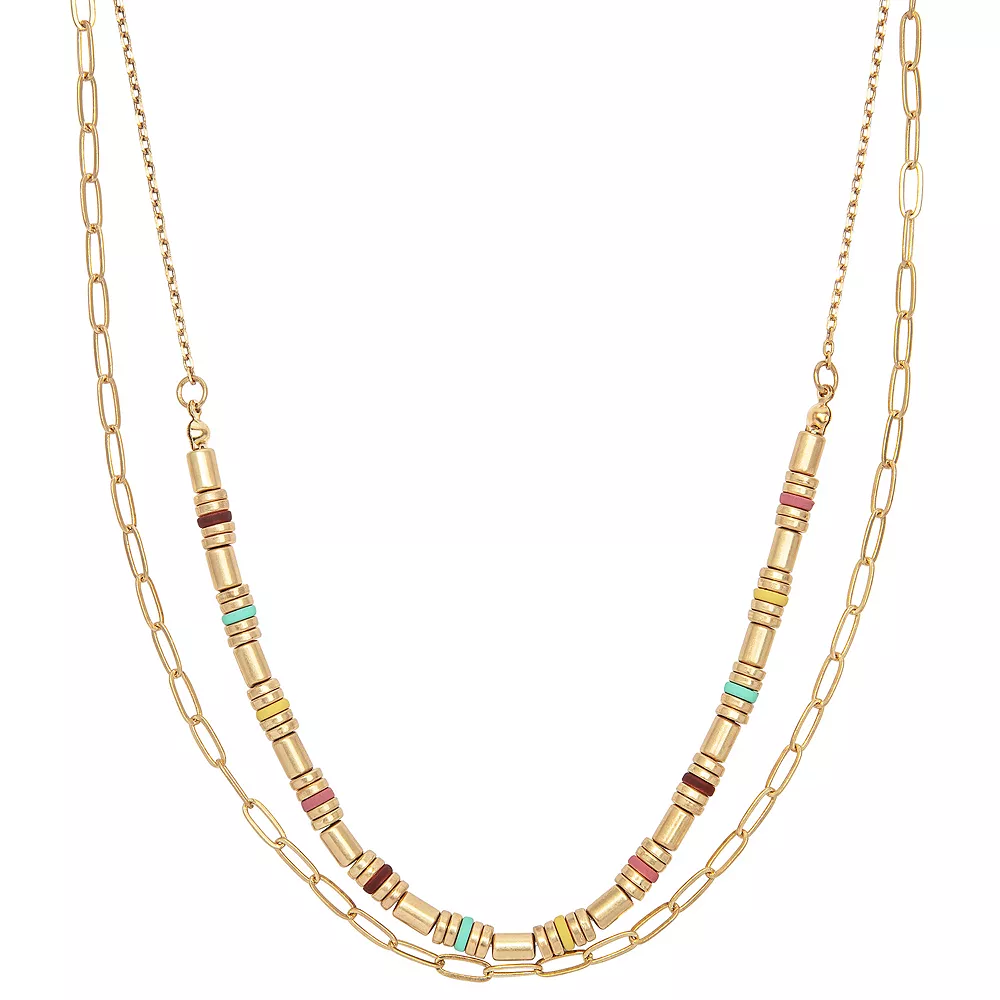 Sonoma Goods For Life® Gold Tone Two Row Multi Color Beads Necklace 1 Sonoma Goods For Life® Gold Tone Two Row Multi Color Beads Necklace