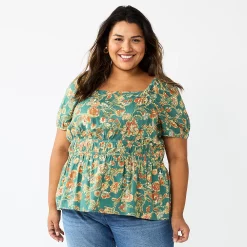 Plus Size Sonoma Goods For Life® Short Sleeve Squareneck Top 10 Plus Size Sonoma Goods For Life® Short Sleeve Squareneck Top -True Fit Shop 5850563 Green Floral