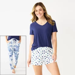 Women's Sonoma Goods For Life® 3-piece Pajama Top, Pajama Shorts & Pajama Pants Sleep Set -True Fit Shop 5879060 Blue Cloudy Dye