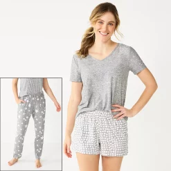 Women's Sonoma Goods For Life® 3-piece Pajama Top, Pajama Shorts & Pajama Pants Sleep Set -True Fit Shop 5879060 Gray Ditsy Stars