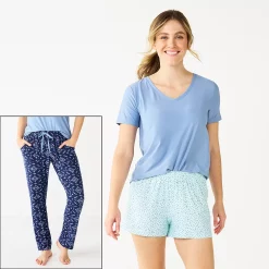 Women's Sonoma Goods For Life® 3-piece Pajama Top, Pajama Shorts & Pajama Pants Sleep Set -True Fit Shop 5879060 Navy Triangle Geo