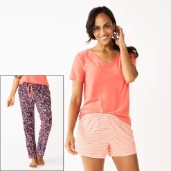 Women's Sonoma Goods For Life® 3-piece Pajama Top, Pajama Shorts & Pajama Pants Sleep Set -True Fit Shop 5879060 Plum Mila Ditsy