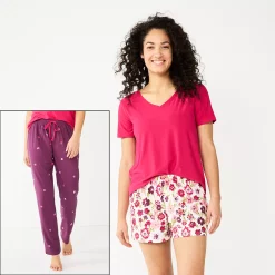 Women's Sonoma Goods For Life® 3-piece Pajama Top, Pajama Shorts & Pajama Pants Sleep Set -True Fit Shop 5879060 Purple Alice Floral