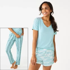 Women's Sonoma Goods For Life® 3-piece Pajama Top, Pajama Shorts & Pajama Pants Sleep Set -True Fit Shop 5879060 Turquoise Dye Stripe