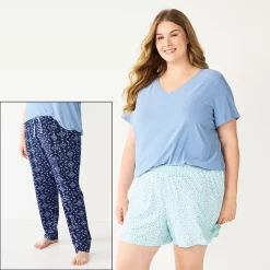 Plus Size Sonoma Goods For Life® 3-piece Pajama Top, Pajama Shorts & Pajama Pants Sleep Set -True Fit Shop 5879135 Navy Triangle Geo
