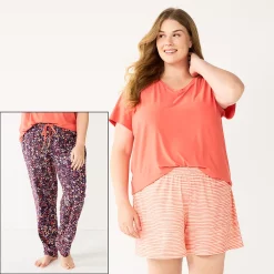 Plus Size Sonoma Goods For Life® 3-piece Pajama Top, Pajama Shorts & Pajama Pants Sleep Set -True Fit Shop 5879135 Plum Mila Ditsy
