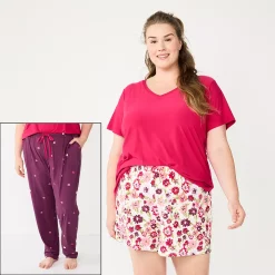 Plus Size Sonoma Goods For Life® 3-piece Pajama Top, Pajama Shorts & Pajama Pants Sleep Set -True Fit Shop 5879135 Purple Alice Floral