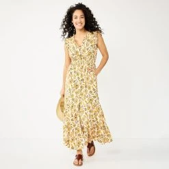 Women's Sonoma Goods For Life® Ruffle Sleeve Smocked Maxi Dress -True Fit Shop 5921689 Orange Floral