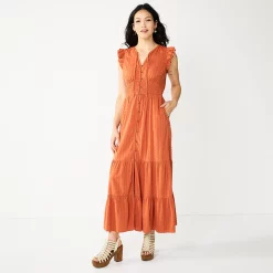 Women's Sonoma Goods For Life® Ruffle Sleeve Smocked Maxi Dress -True Fit Shop 5921689 Rust