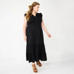 Plus Size Sonoma Goods For Life® Ruffle Sleeve Smocked Maxi Dress 7 Plus Size Sonoma Goods For Life® Ruffle Sleeve Smocked Maxi Dress -True Fit Shop 5921901 Black