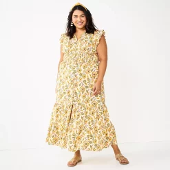 Plus Size Sonoma Goods For Life® Ruffle Sleeve Smocked Maxi Dress 9 Plus Size Sonoma Goods For Life® Ruffle Sleeve Smocked Maxi Dress -True Fit Shop 5921901 Orange Floral