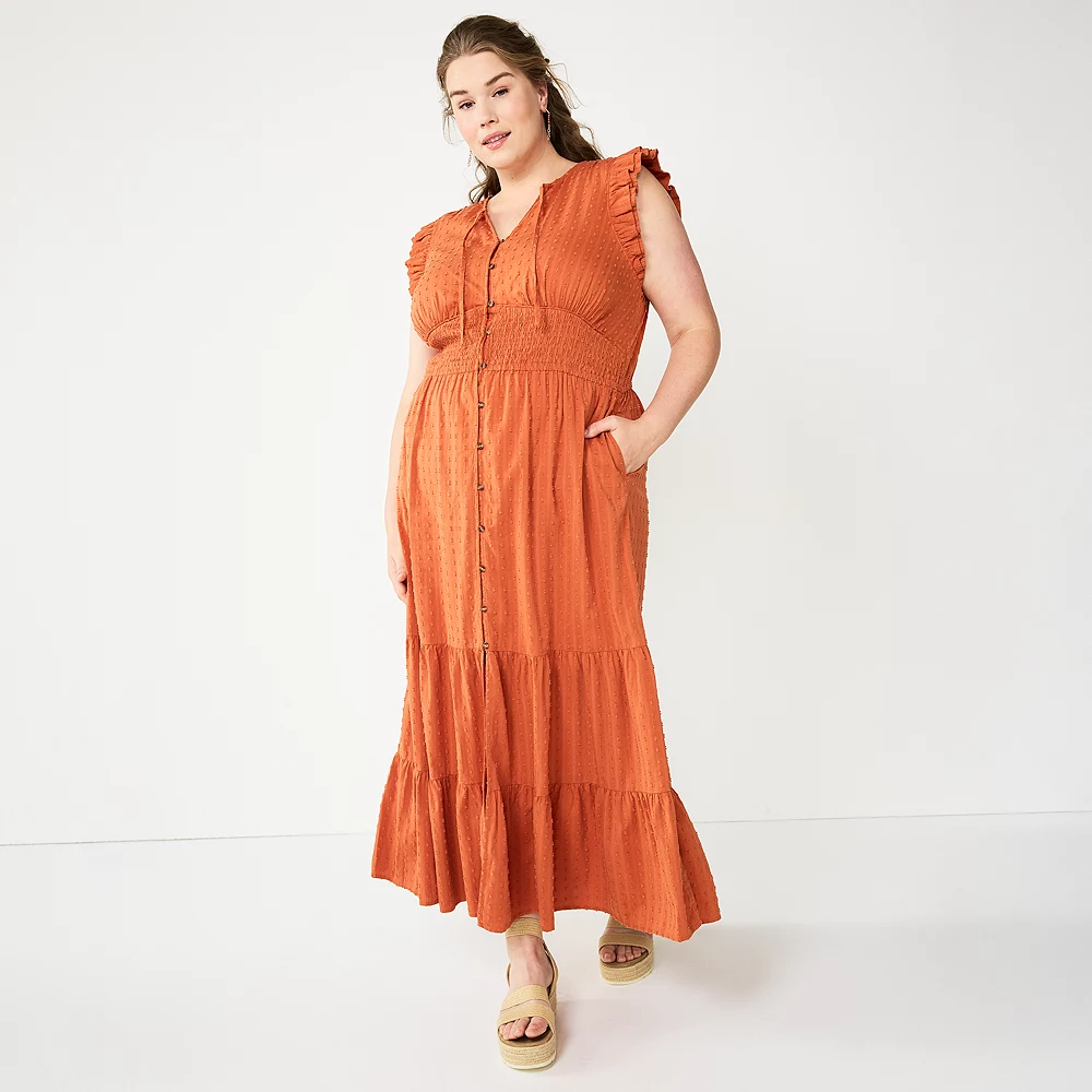 Plus Size Sonoma Goods For Life® Ruffle Sleeve Smocked Maxi Dress 2 Plus Size Sonoma Goods For Life® Ruffle Sleeve Smocked Maxi Dress - Image 2