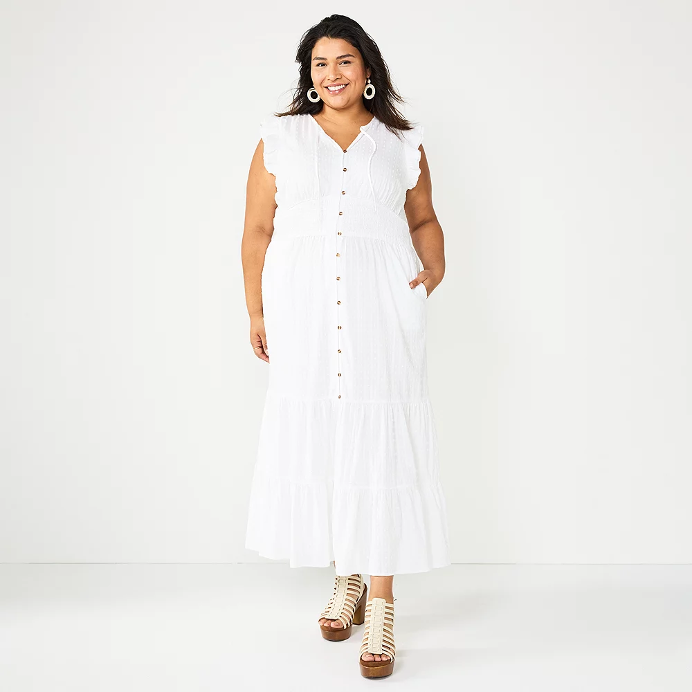 Plus Size Sonoma Goods For Life® Ruffle Sleeve Smocked Maxi Dress 1 Plus Size Sonoma Goods For Life® Ruffle Sleeve Smocked Maxi Dress