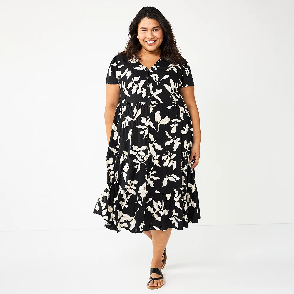 Plus Size Sonoma Goods For Life® Button Front Tiered Midi Dress 3 Plus Size Sonoma Goods For Life® Button Front Tiered Midi Dress - Image 3