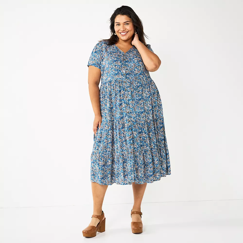 Plus Size Sonoma Goods For Life® Button Front Tiered Midi Dress 2 Plus Size Sonoma Goods For Life® Button Front Tiered Midi Dress - Image 2