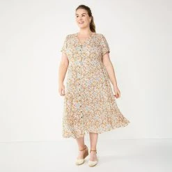 Plus Size Sonoma Goods For Life® Button Front Tiered Midi Dress 7 Plus Size Sonoma Goods For Life® Button Front Tiered Midi Dress -True Fit Shop 5927443 Pink Floral
