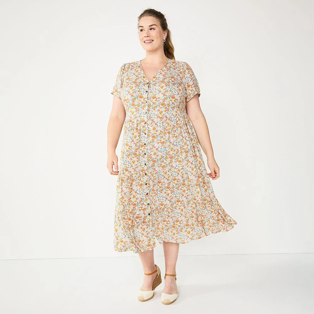 Plus Size Sonoma Goods For Life® Button Front Tiered Midi Dress 4 Plus Size Sonoma Goods For Life® Button Front Tiered Midi Dress - Image 4