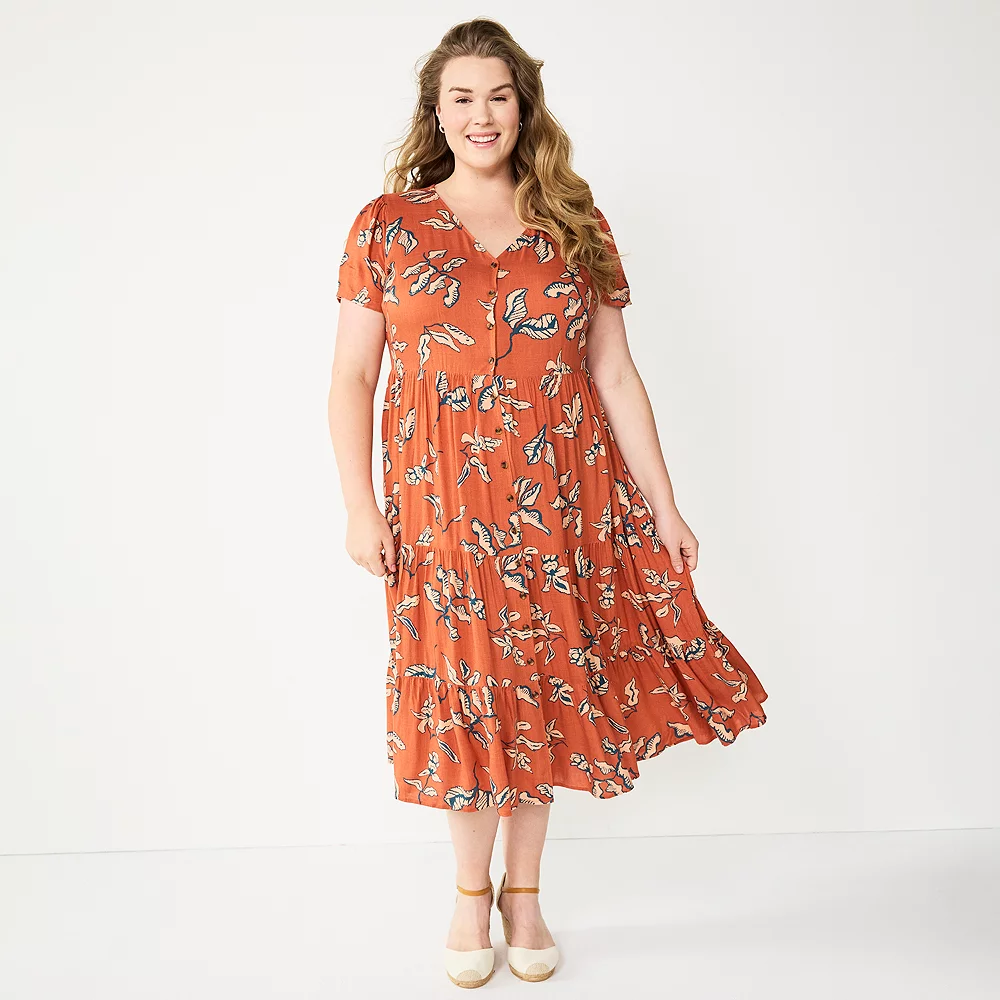 Plus Size Sonoma Goods For Life® Button Front Tiered Midi Dress 1 Plus Size Sonoma Goods For Life® Button Front Tiered Midi Dress