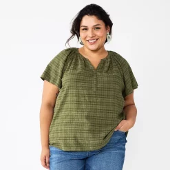 Plus Size Sonoma Goods For LifeĀ® Flutter Sleeve Y-Neck Top