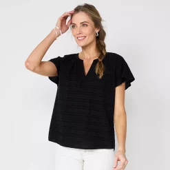 Women's Sonoma Goods For Life® Flutter Sleeve Y Neck Top 20 Women's Sonoma Goods For Life® Flutter Sleeve Y Neck Top -True Fit Shop 5931514 Black Texture